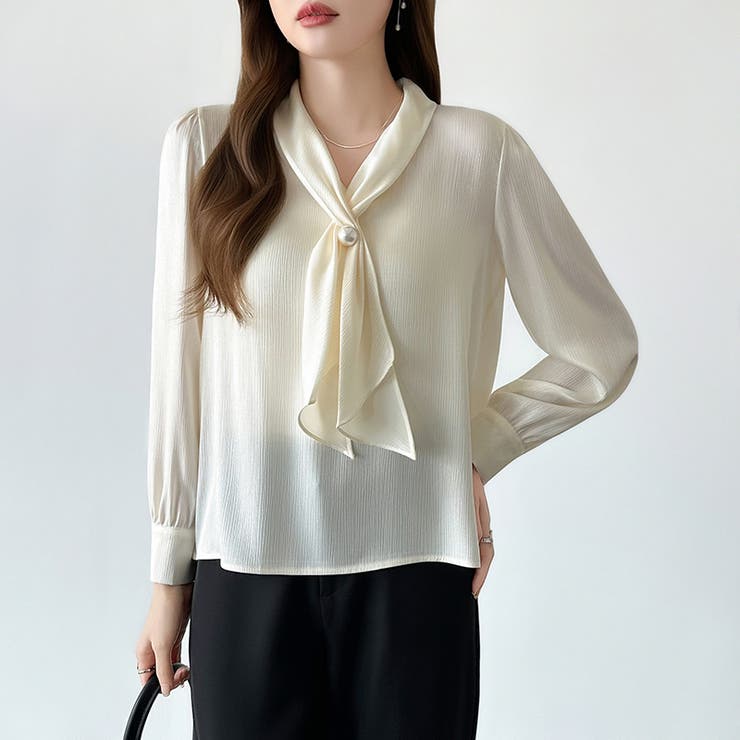 【アクセいらずで華やぐ】パール付きブラウス ボウタイブラウス ブラウス | COCOMOMO | 詳細画像23 