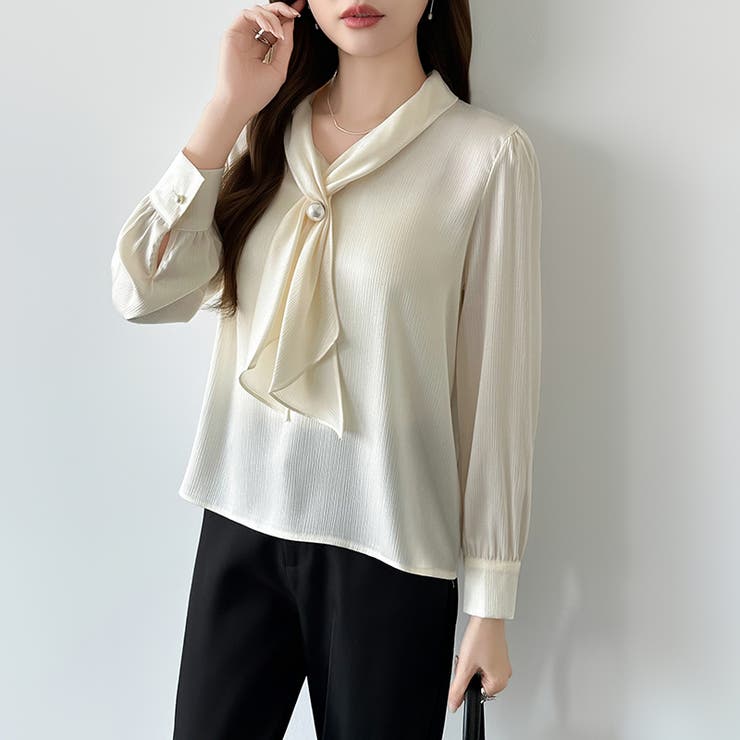 【アクセいらずで華やぐ】パール付きブラウス ボウタイブラウス ブラウス | COCOMOMO | 詳細画像24 