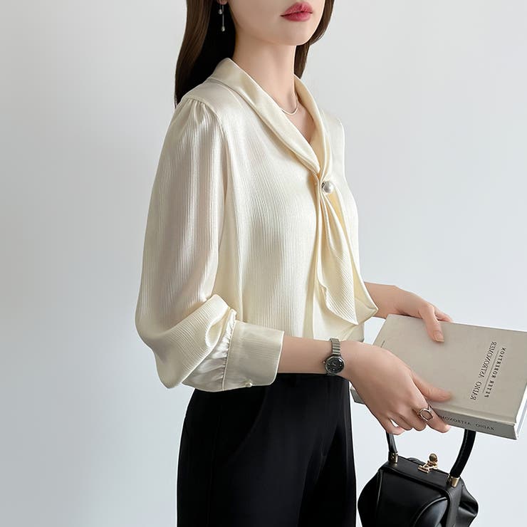 【アクセいらずで華やぐ】パール付きブラウス ボウタイブラウス ブラウス | COCOMOMO | 詳細画像26 