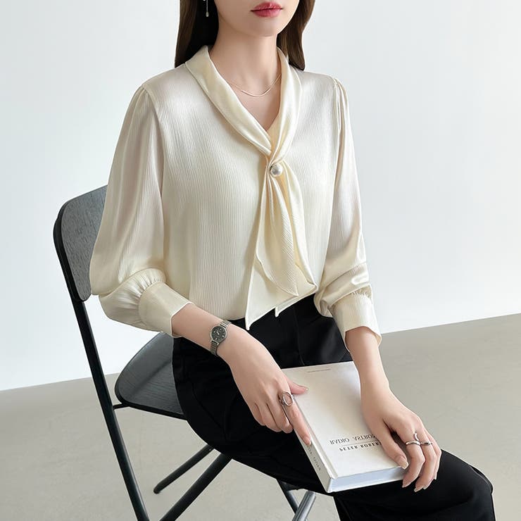 【アクセいらずで華やぐ】パール付きブラウス ボウタイブラウス ブラウス | COCOMOMO | 詳細画像28 