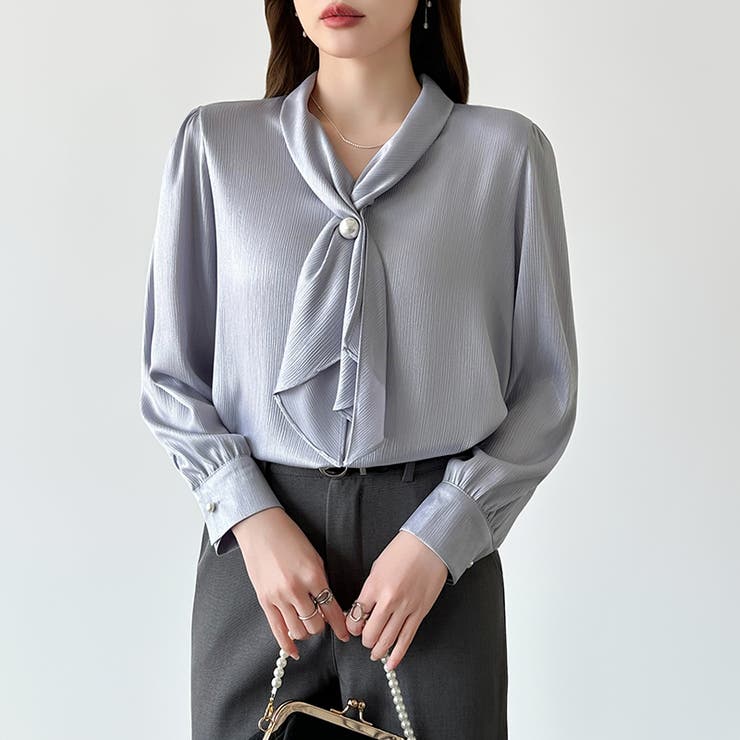 【アクセいらずで華やぐ】パール付きブラウス ボウタイブラウス ブラウス | COCOMOMO | 詳細画像29 