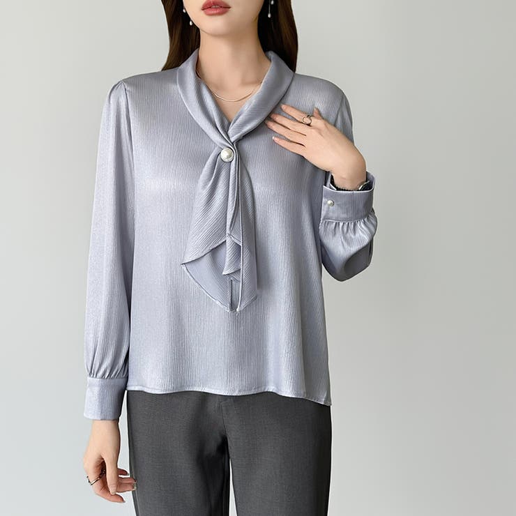 【アクセいらずで華やぐ】パール付きブラウス ボウタイブラウス ブラウス | COCOMOMO | 詳細画像32 