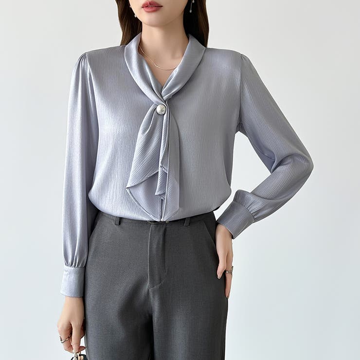 【アクセいらずで華やぐ】パール付きブラウス ボウタイブラウス ブラウス | COCOMOMO | 詳細画像33 