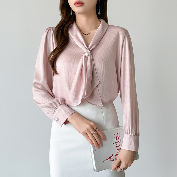 【アクセいらずで華やぐ】パール付きブラウス ボウタイブラウス ブラウス | COCOMOMO | 詳細画像38 