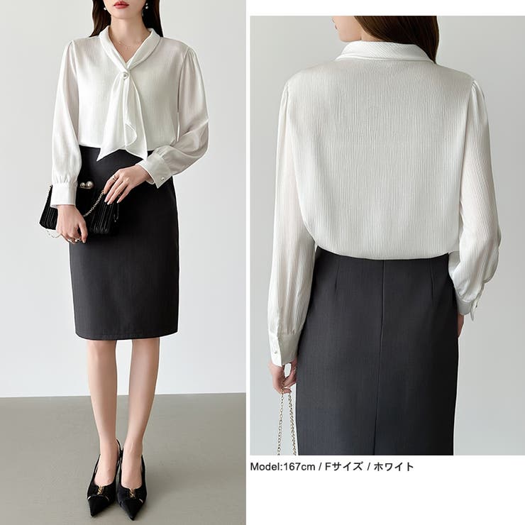 【アクセいらずで華やぐ】パール付きブラウス ボウタイブラウス ブラウス | COCOMOMO | 詳細画像4 