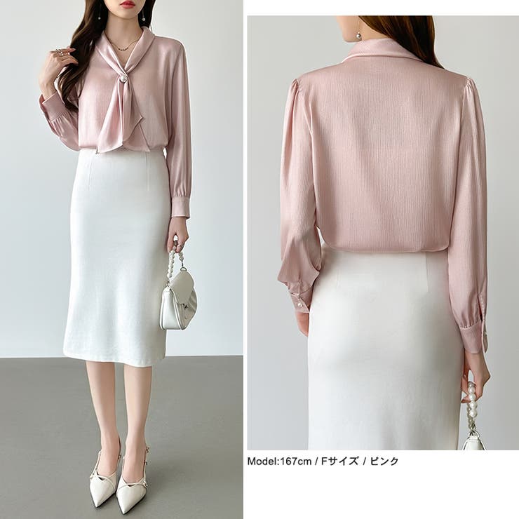 【アクセいらずで華やぐ】パール付きブラウス ボウタイブラウス ブラウス | COCOMOMO | 詳細画像40 