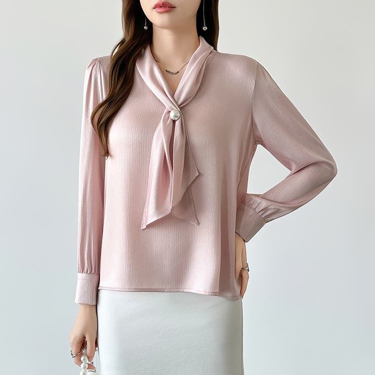 【アクセいらずで華やぐ】パール付きブラウス ボウタイブラウス ブラウス | COCOMOMO | 詳細画像41 