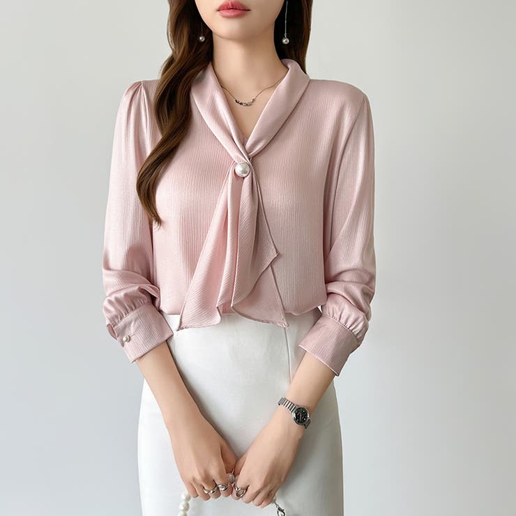 【アクセいらずで華やぐ】パール付きブラウス ボウタイブラウス ブラウス | COCOMOMO | 詳細画像45 