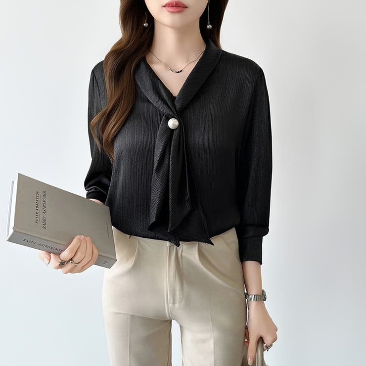 【アクセいらずで華やぐ】パール付きブラウス ボウタイブラウス ブラウス | COCOMOMO | 詳細画像47 