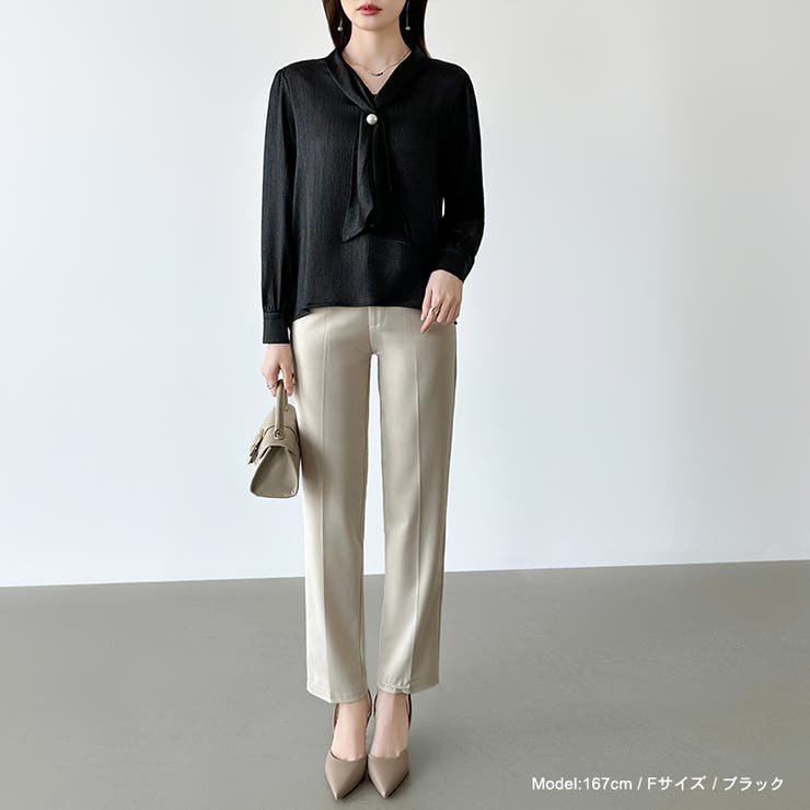 【アクセいらずで華やぐ】パール付きブラウス ボウタイブラウス ブラウス | COCOMOMO | 詳細画像49 