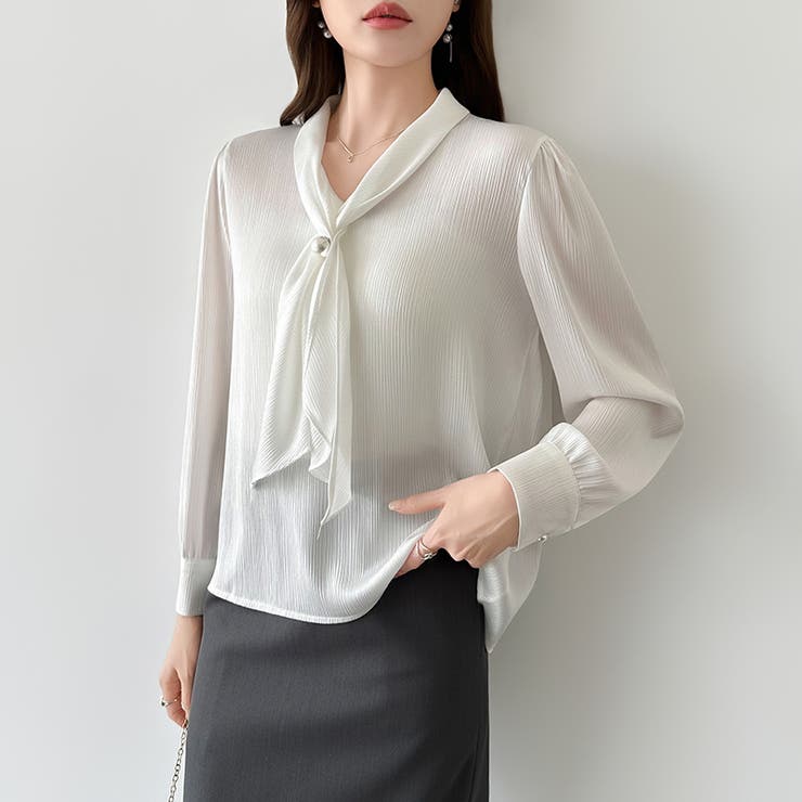 【アクセいらずで華やぐ】パール付きブラウス ボウタイブラウス ブラウス | COCOMOMO | 詳細画像5 