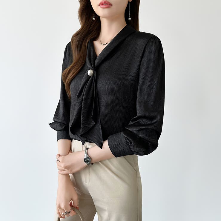 【アクセいらずで華やぐ】パール付きブラウス ボウタイブラウス ブラウス | COCOMOMO | 詳細画像50 