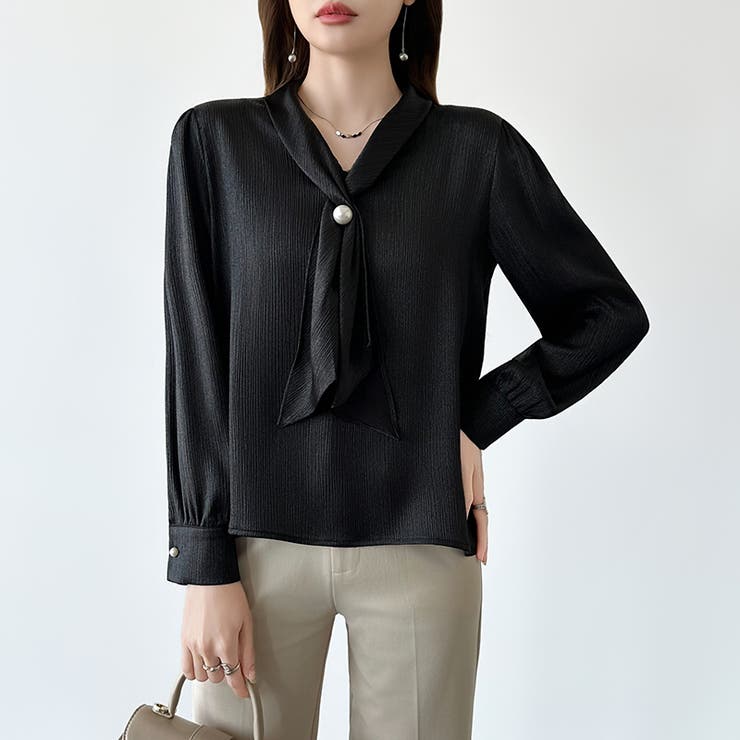 【アクセいらずで華やぐ】パール付きブラウス ボウタイブラウス ブラウス | COCOMOMO | 詳細画像51 