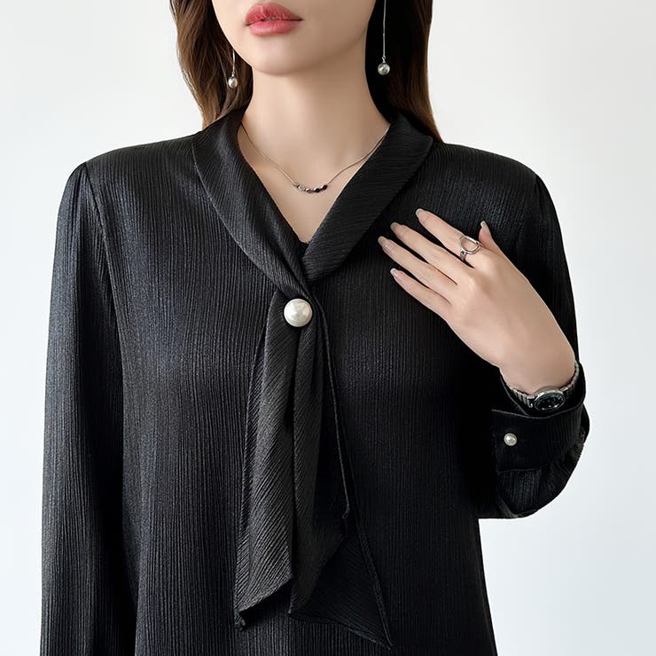 【アクセいらずで華やぐ】パール付きブラウス ボウタイブラウス ブラウス | COCOMOMO | 詳細画像53 