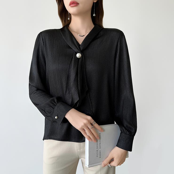 【アクセいらずで華やぐ】パール付きブラウス ボウタイブラウス ブラウス | COCOMOMO | 詳細画像54 