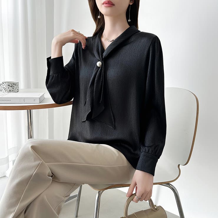 【アクセいらずで華やぐ】パール付きブラウス ボウタイブラウス ブラウス | COCOMOMO | 詳細画像55 