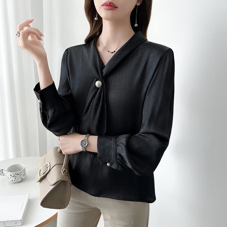 【アクセいらずで華やぐ】パール付きブラウス ボウタイブラウス ブラウス | COCOMOMO | 詳細画像56 