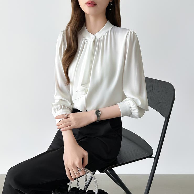 【フロントドレープで結ばず即 華やか】 スカーフタイブラウス | COCOMOMO | 詳細画像19 