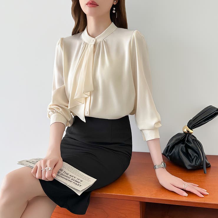 【フロントドレープで結ばず即 華やか】 スカーフタイブラウス | COCOMOMO | 詳細画像8 