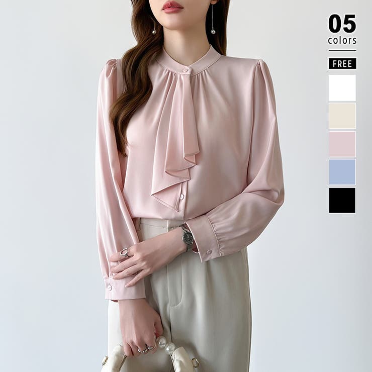 ライトピンク | 【フロントドレープで結ばず即 華やか】 スカーフタイブラウス | COCOMOMO