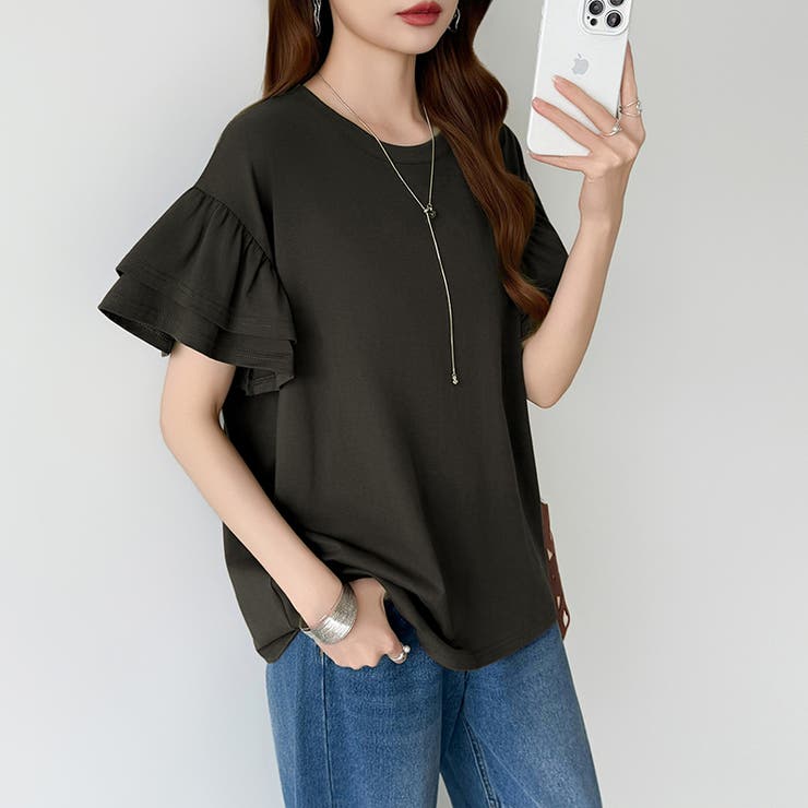 技ありフリル袖トップス Tシャツ フリルtシャツ | COCOMOMO | 詳細画像37 