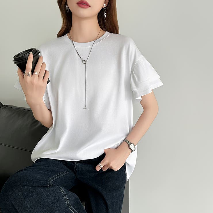 技ありフリル袖トップス Tシャツ フリルtシャツ | COCOMOMO | 詳細画像9 