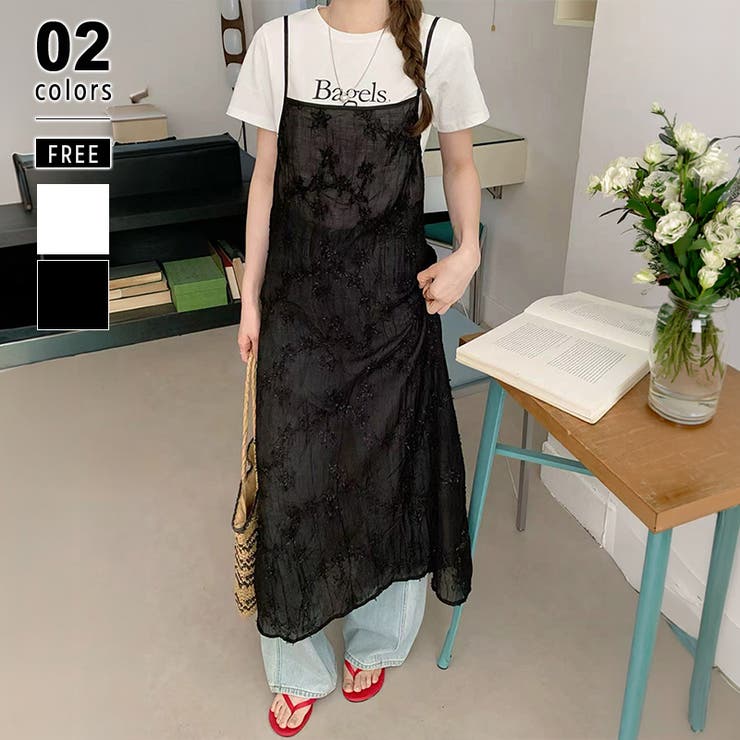 ブラック | レイヤードで魅せるシアーワンピ キャミワンピース レイヤードキャミソール | COCOMOMO