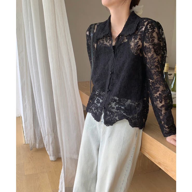 【刺繍レースで上品に透かす】レースブラウス キャミソールセット 総レース | COCOMOMO | 詳細画像11 