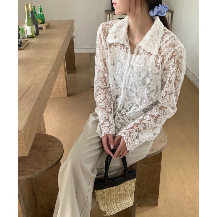 【刺繍レースで上品に透かす】レースブラウス キャミソールセット 総レース | COCOMOMO | 詳細画像16 