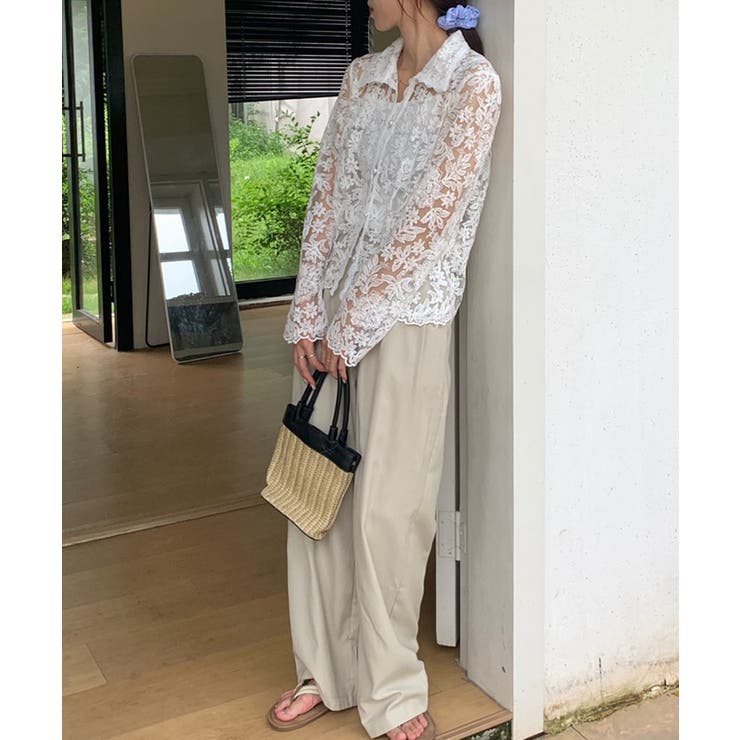 【刺繍レースで上品に透かす】レースブラウス キャミソールセット 総レース | COCOMOMO | 詳細画像18 