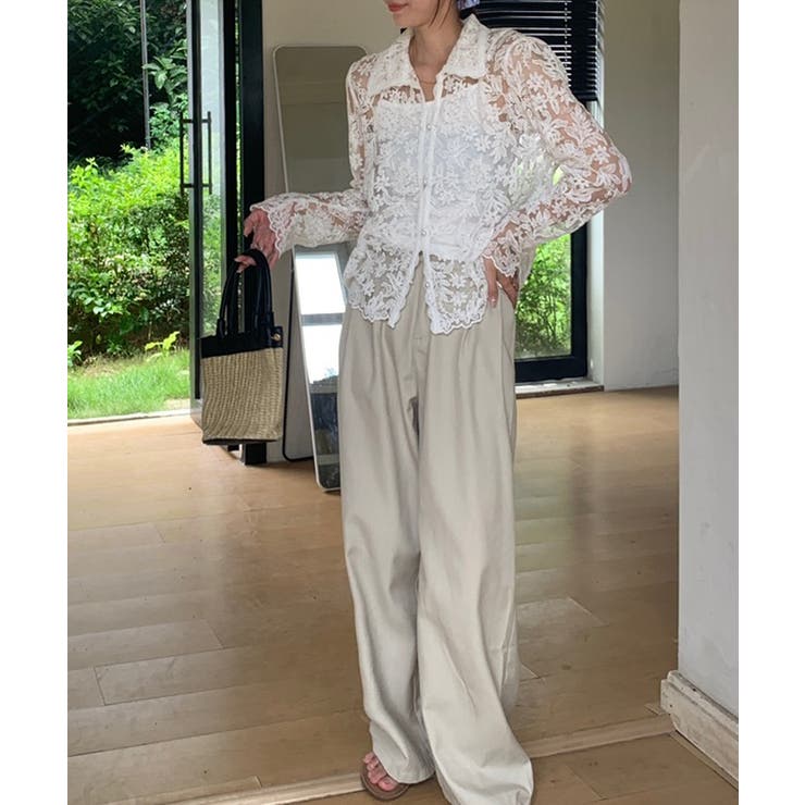 【刺繍レースで上品に透かす】レースブラウス キャミソールセット 総レース | COCOMOMO | 詳細画像19 