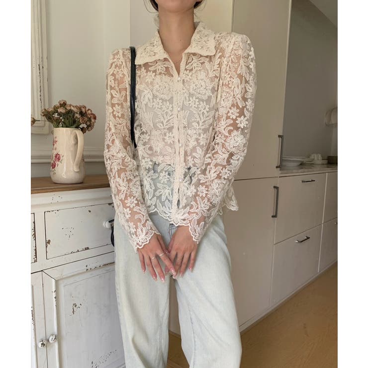 【刺繍レースで上品に透かす】レースブラウス キャミソールセット 総レース | COCOMOMO | 詳細画像2 