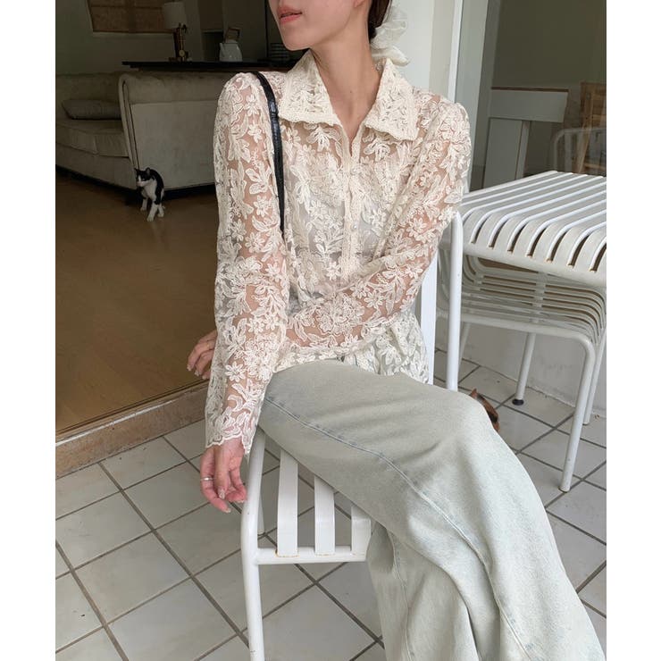 【刺繍レースで上品に透かす】レースブラウス キャミソールセット 総レース | COCOMOMO | 詳細画像3 