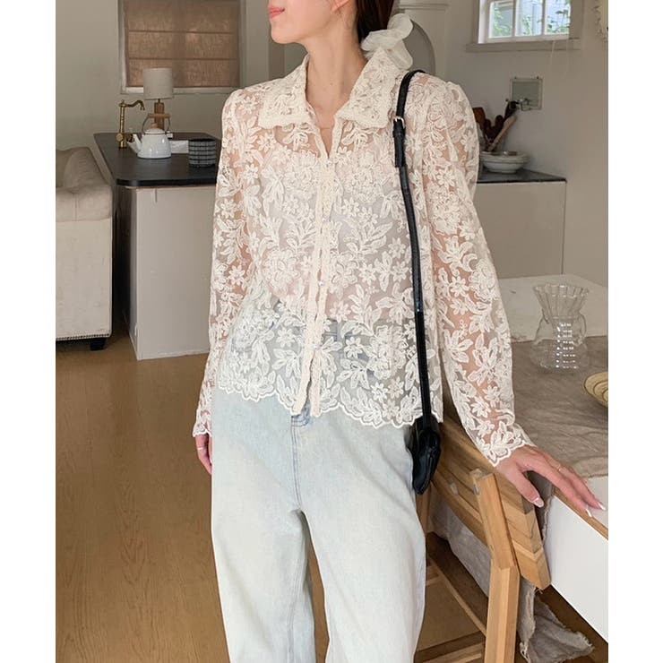 【刺繍レースで上品に透かす】レースブラウス キャミソールセット 総レース | COCOMOMO | 詳細画像4 