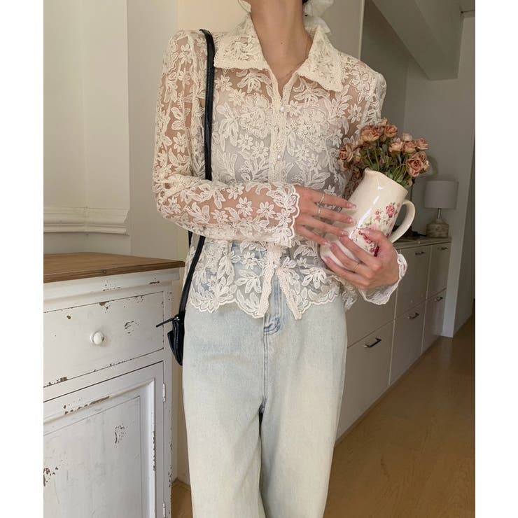 【刺繍レースで上品に透かす】レースブラウス キャミソールセット 総レース | COCOMOMO | 詳細画像5 