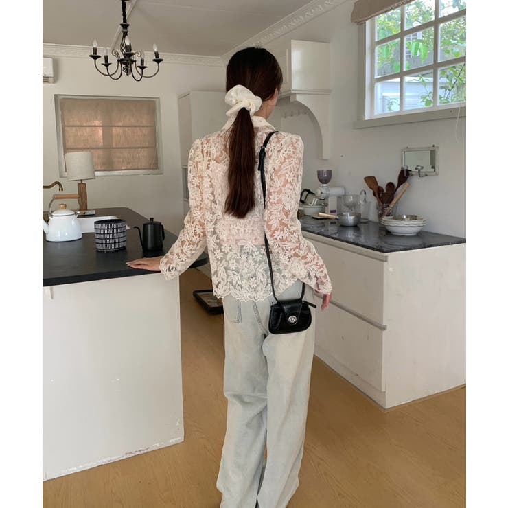 【刺繍レースで上品に透かす】レースブラウス キャミソールセット 総レース | COCOMOMO | 詳細画像7 