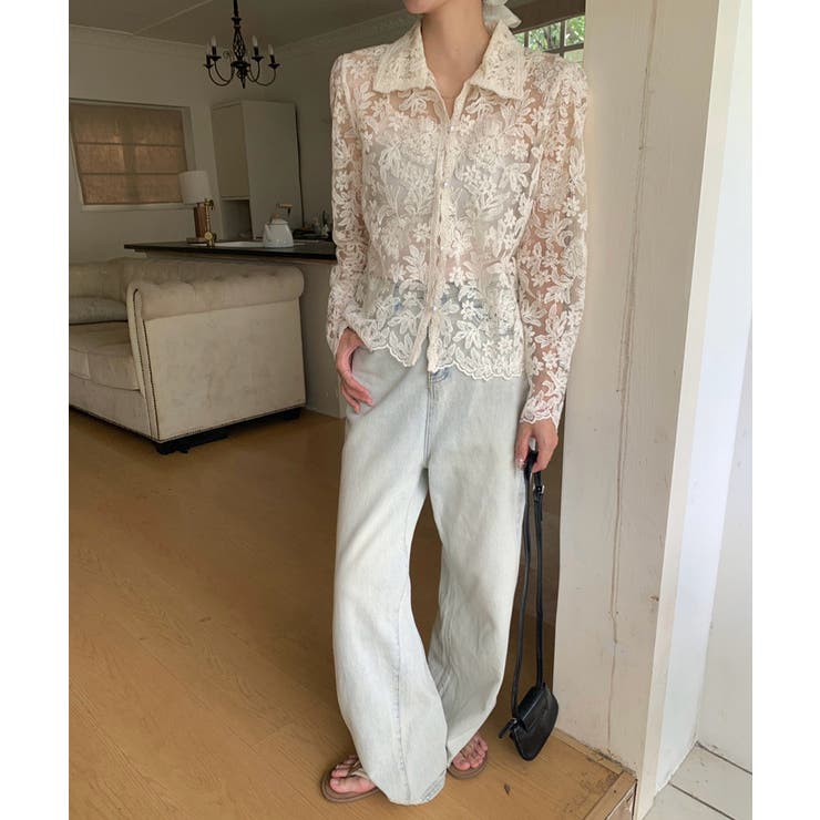 【刺繍レースで上品に透かす】レースブラウス キャミソールセット 総レース | COCOMOMO | 詳細画像8 