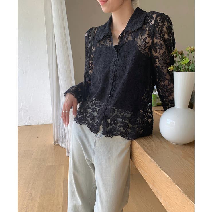 【刺繍レースで上品に透かす】レースブラウス キャミソールセット 総レース | COCOMOMO | 詳細画像9 