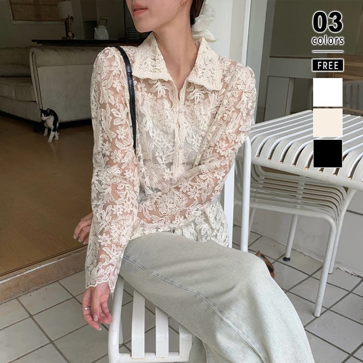 アイボリー | 【刺繍レースで上品に透かす】レースブラウス キャミソールセット 総レース | COCOMOMO