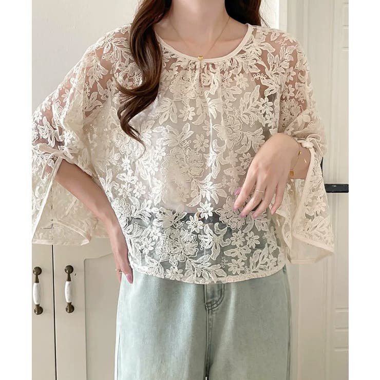 【透け感レイヤード】レースブラウス キャミソールセット 前後2WAY | COCOMOMO | 詳細画像10 