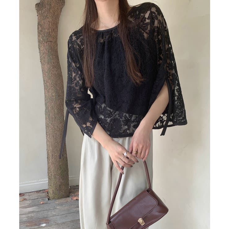 【透け感レイヤード】レースブラウス キャミソールセット 前後2WAY | COCOMOMO | 詳細画像13 