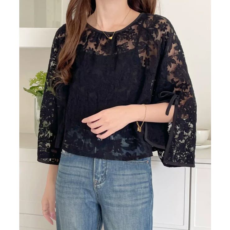 【透け感レイヤード】レースブラウス キャミソールセット 前後2WAY | COCOMOMO | 詳細画像18 