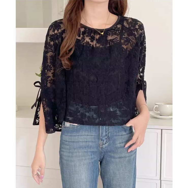 【透け感レイヤード】レースブラウス キャミソールセット 前後2WAY | COCOMOMO | 詳細画像19 