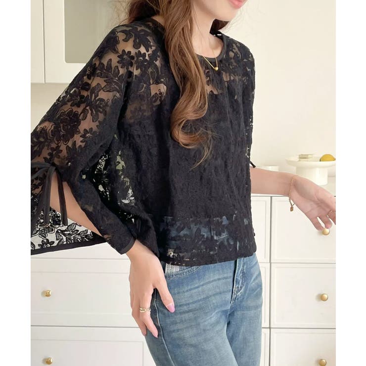 【透け感レイヤード】レースブラウス キャミソールセット 前後2WAY | COCOMOMO | 詳細画像20 