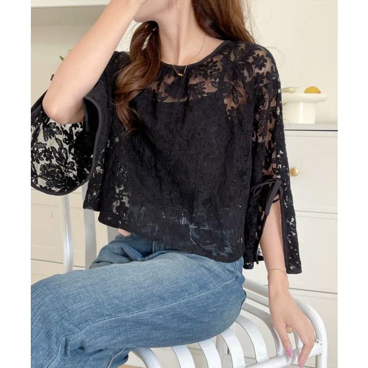 【透け感レイヤード】レースブラウス キャミソールセット 前後2WAY | COCOMOMO | 詳細画像22 