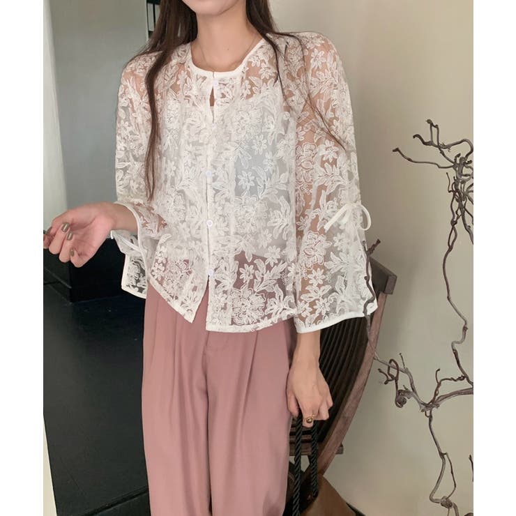 【透け感レイヤード】レースブラウス キャミソールセット 前後2WAY | COCOMOMO | 詳細画像23 