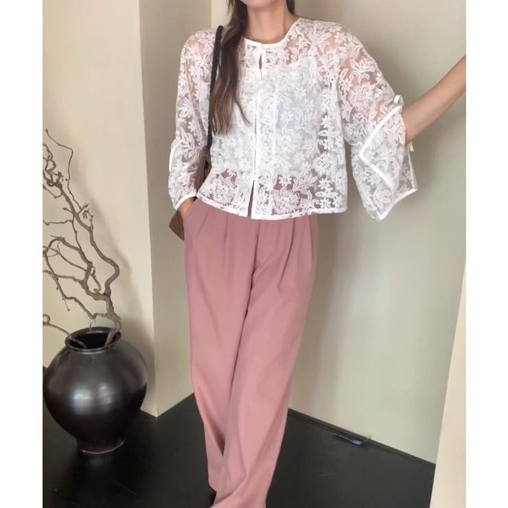 【透け感レイヤード】レースブラウス キャミソールセット 前後2WAY | COCOMOMO | 詳細画像25 