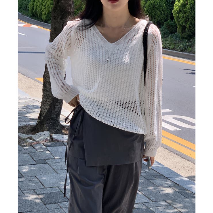 メッシュニット 透かし編み サマーニット | COCOMOMO | 詳細画像10 