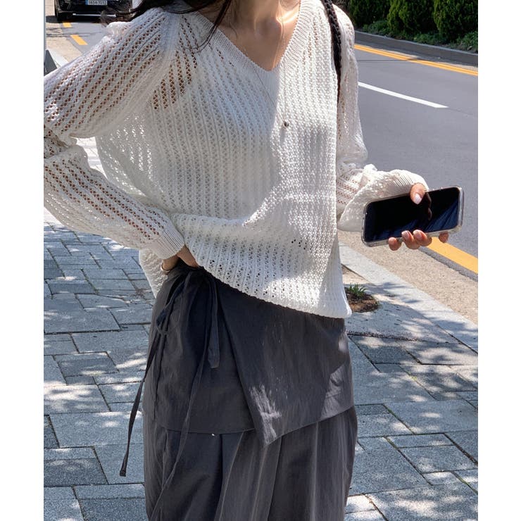 メッシュニット 透かし編み サマーニット | COCOMOMO | 詳細画像11 