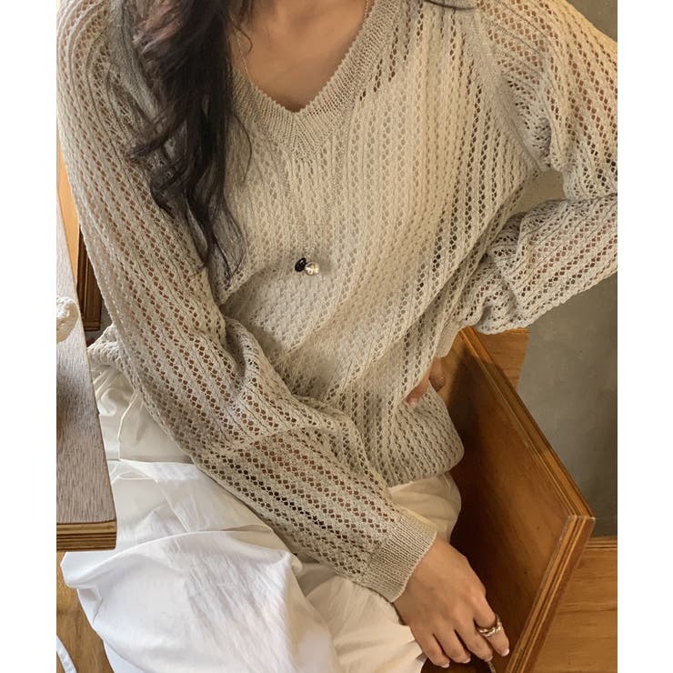 メッシュニット 透かし編み サマーニット | COCOMOMO | 詳細画像12 